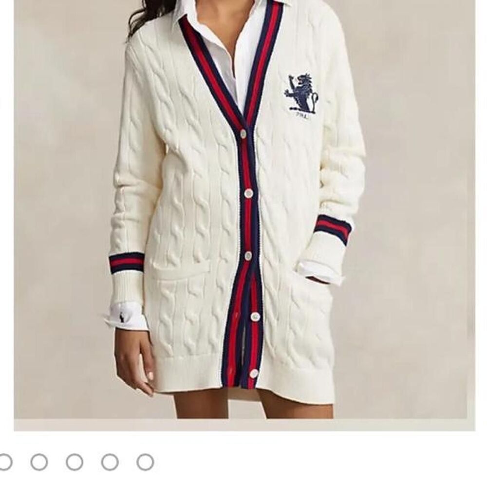 Polo Ralph Lauren Cable Knit Cricket Cardigan - Cream - Size Large - Picture 2 of 8